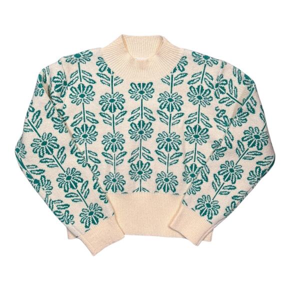 &merci Green and Beige Mock-Neck Flower Sweater - Size S - Picture 4 of 9